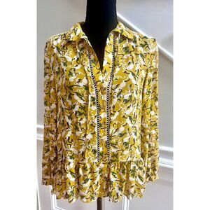 Anthropologie Maeve Janie Novelty Peasant Blouse Yellow Size 4